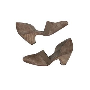 Eileen Fisher Tan Suede Bailey Cone Heel Pumps‎ Almond Toe Size 9.5